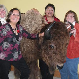 AERC Conference, Saskatoon, SK At Wanuskewin Heritage Park, l-r, Helene Demers & Ruth Kroek, VIU; & Laara Fitznor and Marlene Atleo. 