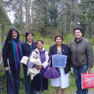 Chiapas visitors in Duncan (1) Anthropology helped to coordinate a meeting between representatives of Jolom Mayaetik (centre) and K'inal Antzetik (right) and local Cowichan weavers. Jolom Maya’etik is an independent, democratically run fair trade cooperat