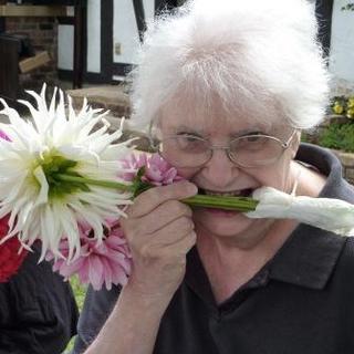 Jackie showing off her flowers 