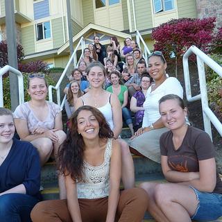 ANTH 418 class outside of Western Housing residences Class visited the various types of residences to learn about the cooking facilities available to students. 