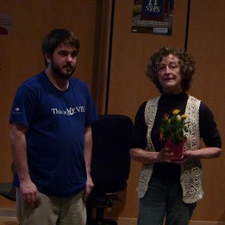 Brent presents flowers to Gay Gay Frederick is retiring in July so was presented with flowers. 