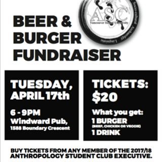 Anthropology Student Club Burger Fundraiser, 17 April 2018
